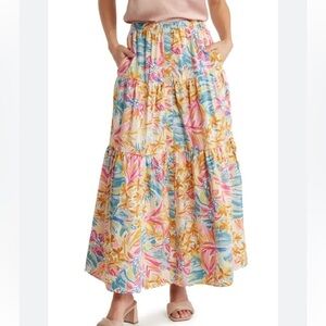 Melloday Button Down Tiered Floral Pastel Full Skirt